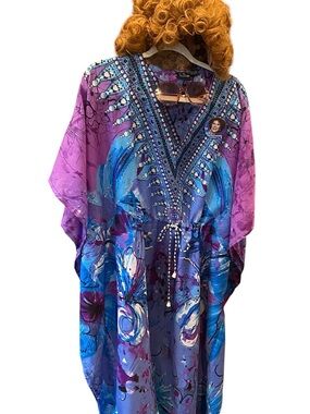 Mrs. Roper “Three’s Company”Vibrant Purple & Blue Caftan w/Wig & Glasses